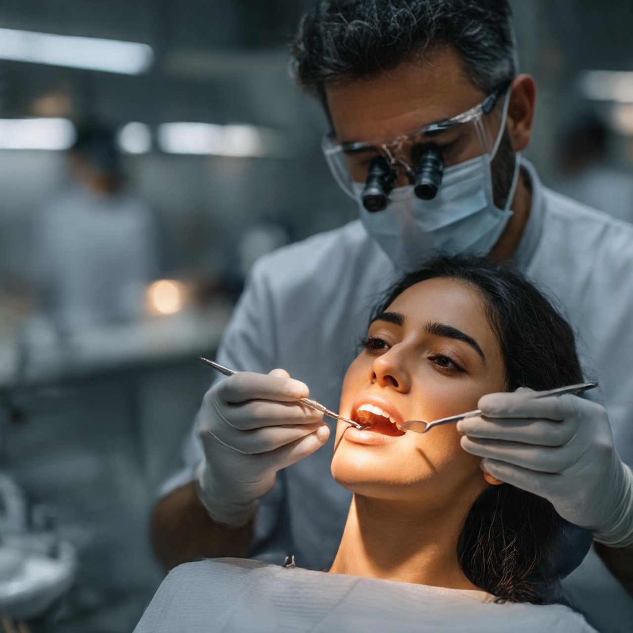 a realistic close up photo of a dentist